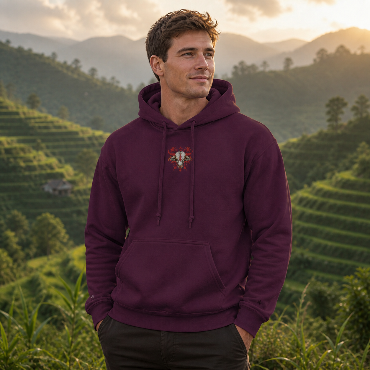 Ox Chinese Zodiac Hoodie in Maroon – Bright Future product image