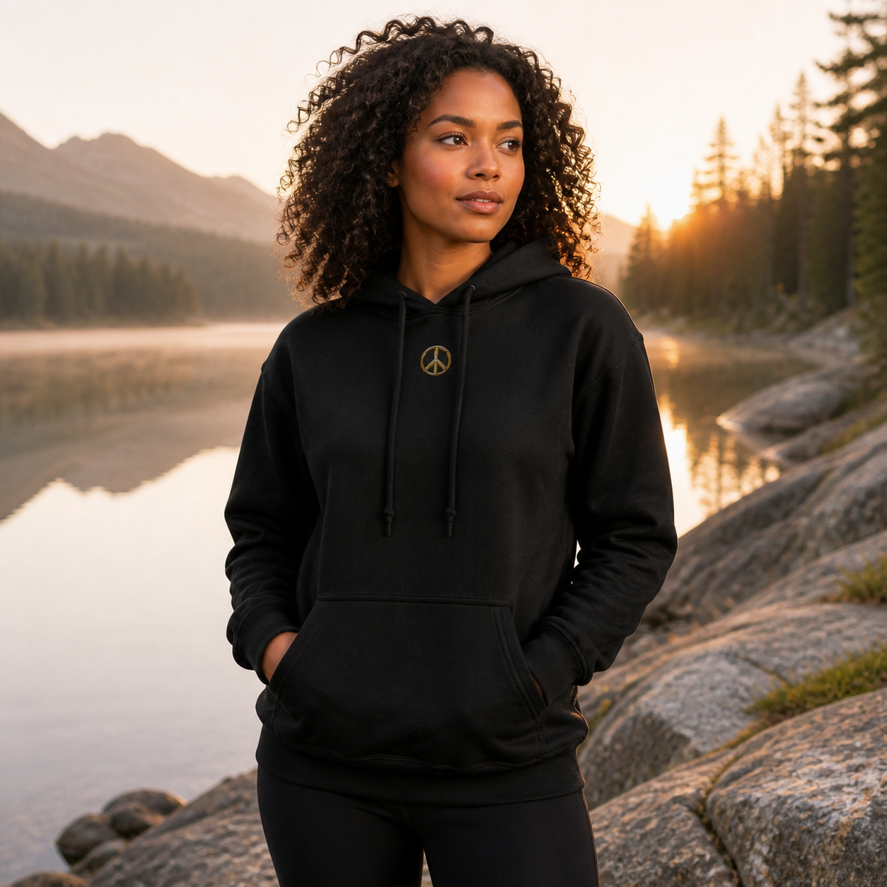 Peace Symbol Hoodie in Black – Bright Future product image