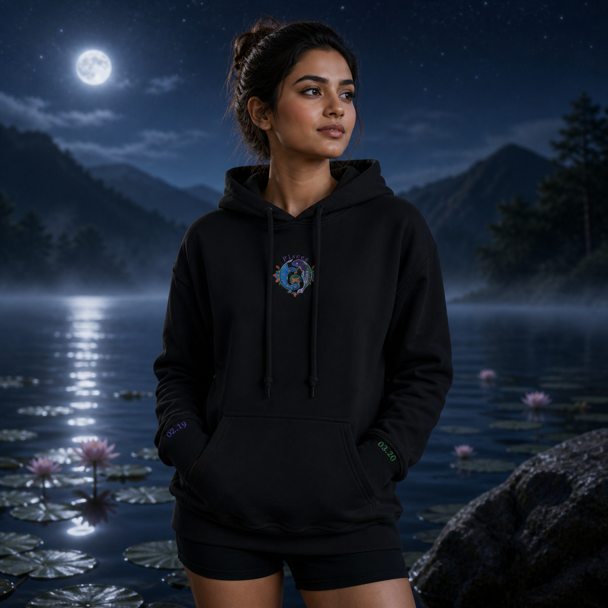 Pisces Zodiac Hoodie in Black – Bright Future product image