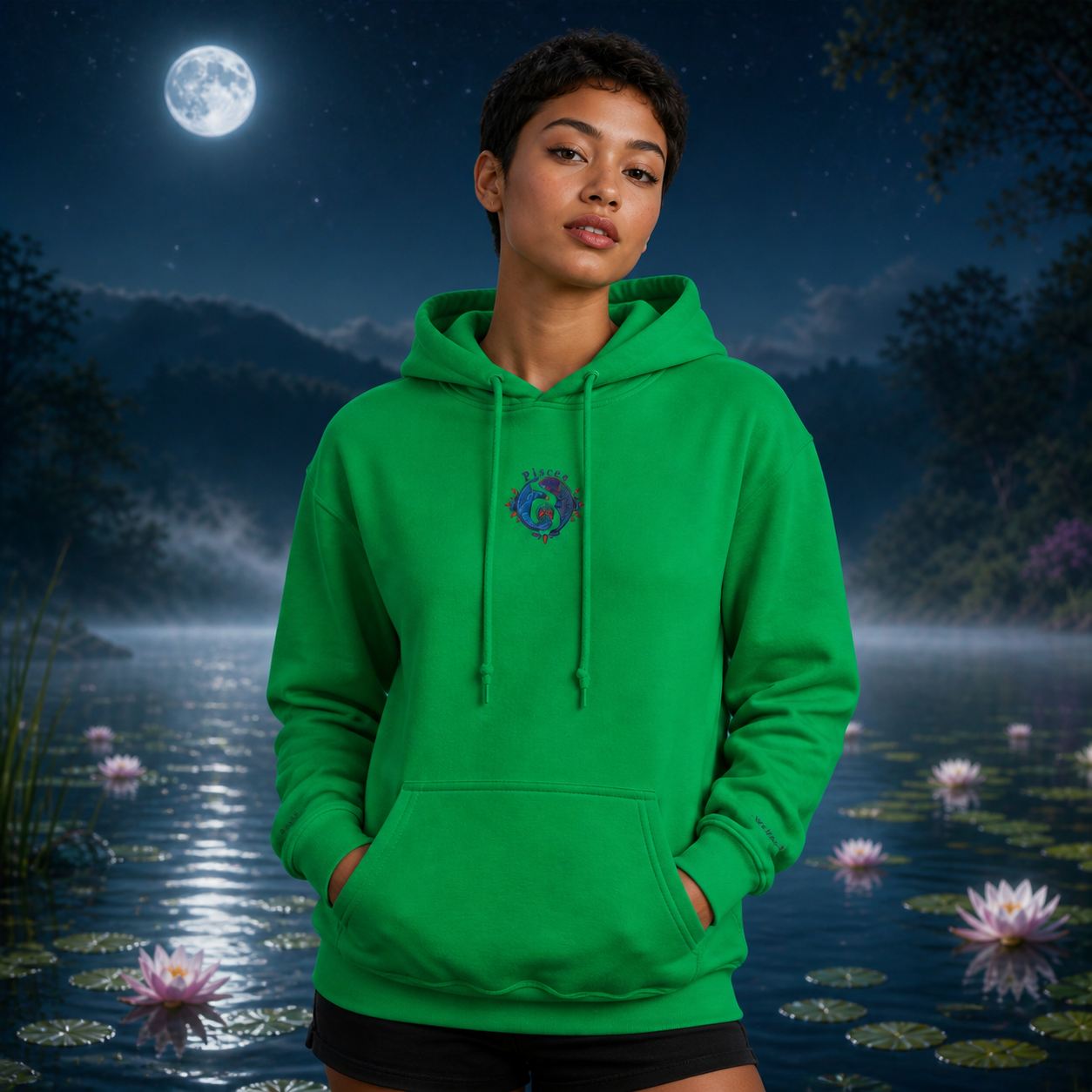 Pisces Zodiac Hoodie in Green – Bright Future product image