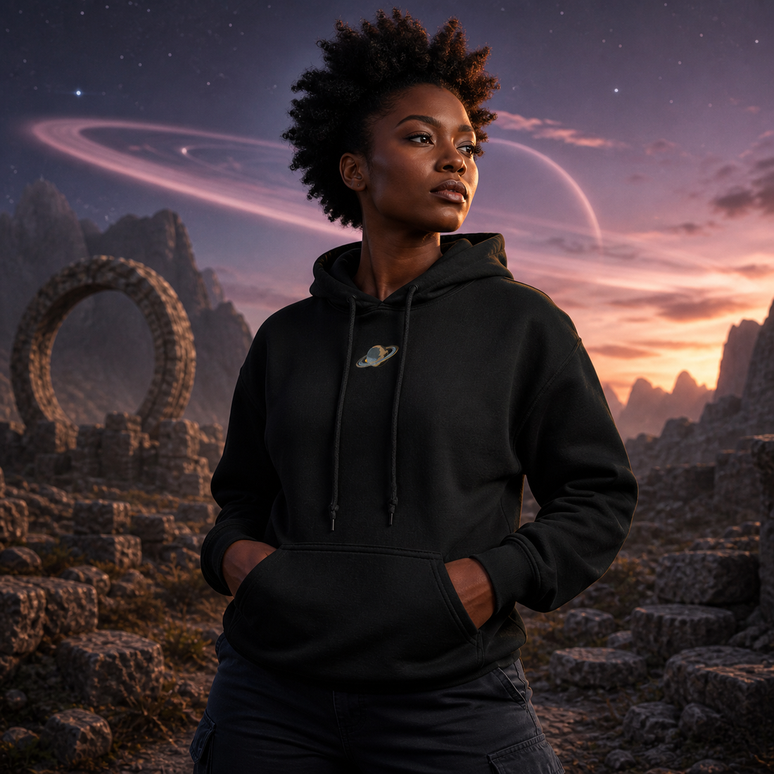 Saturn Planet Hoodie in Black – Bright Future product image