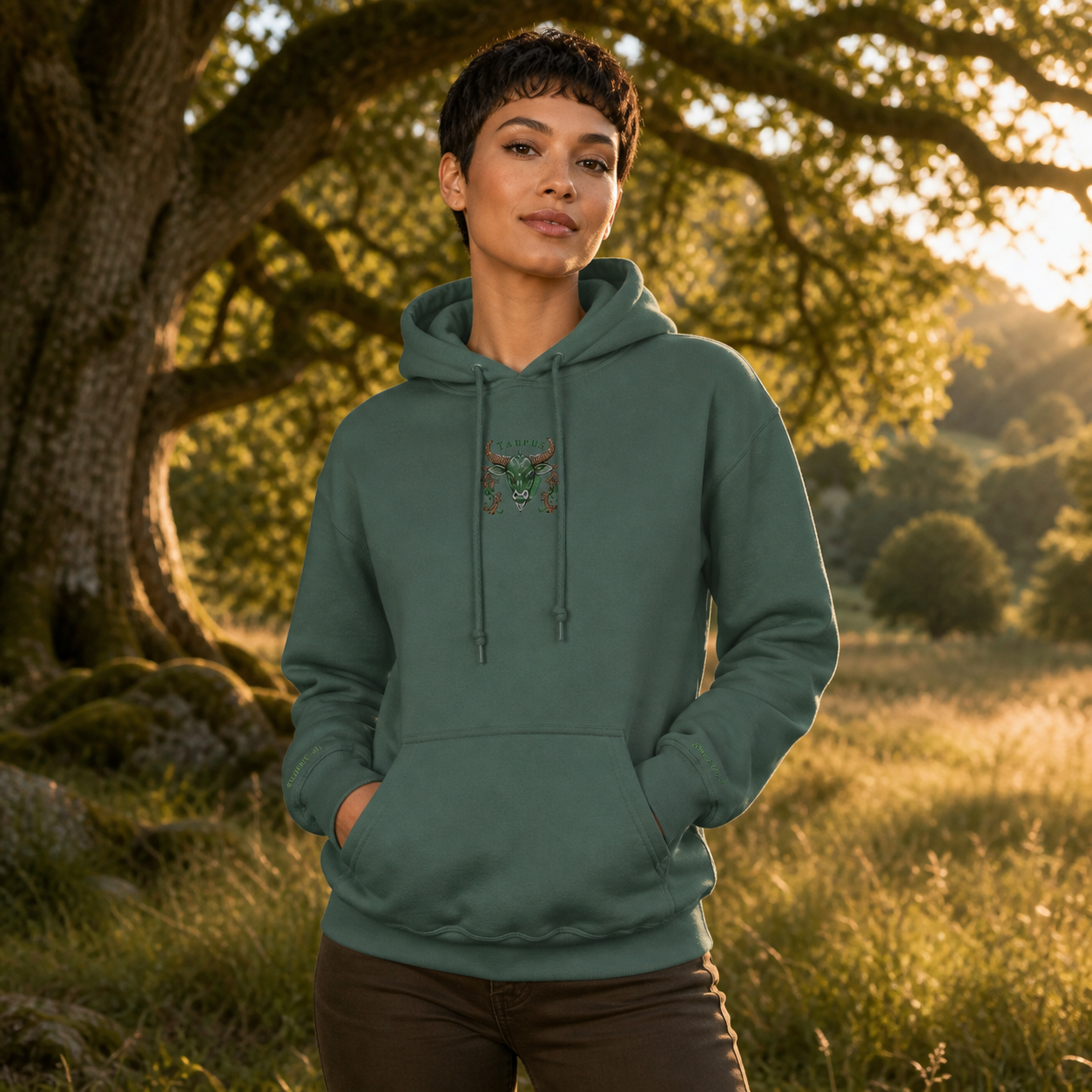Taurus Zodiac Hoodie in Military Green – Bright Future product image