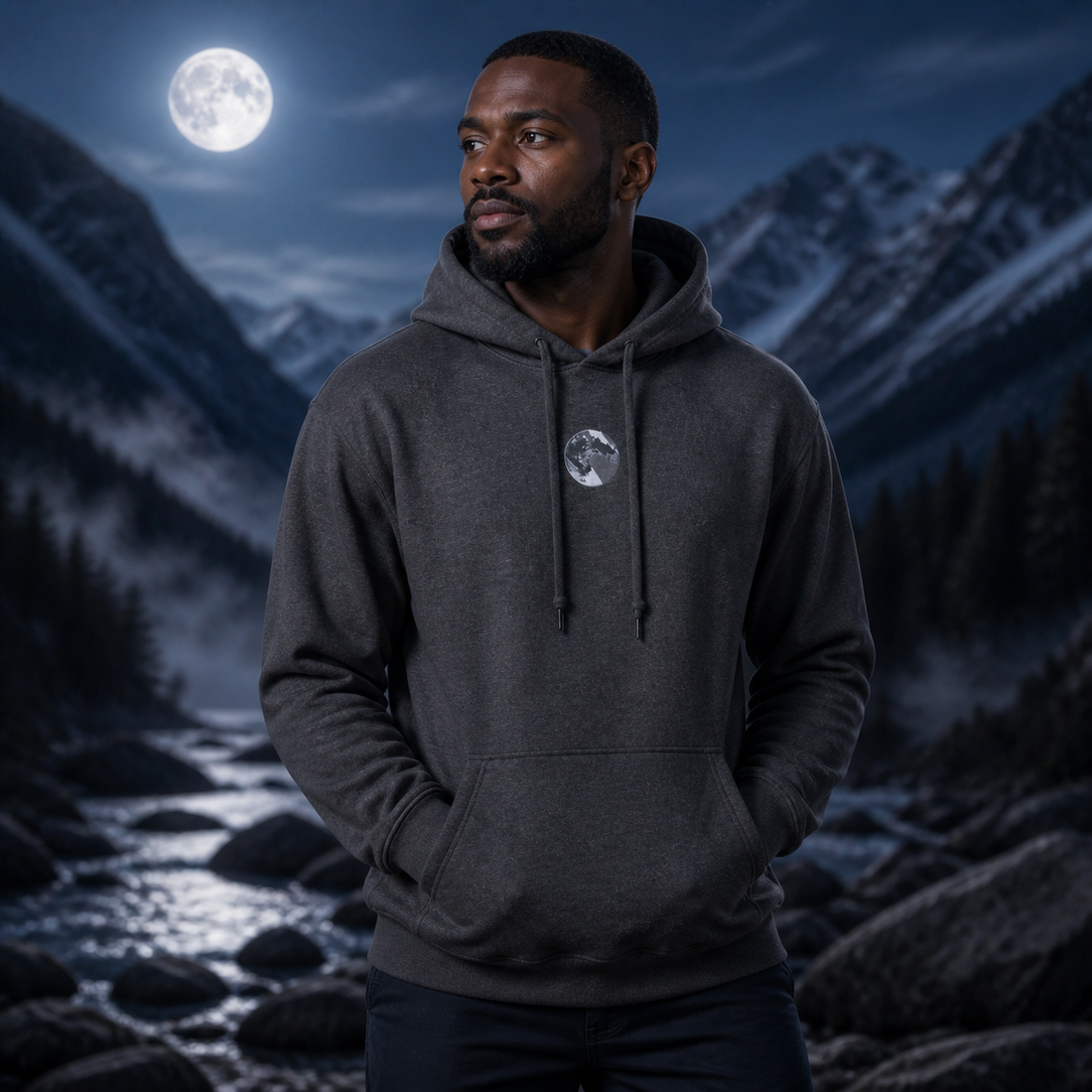 Moon Symbol Hoodie in Dark Heather – Bright Future product image