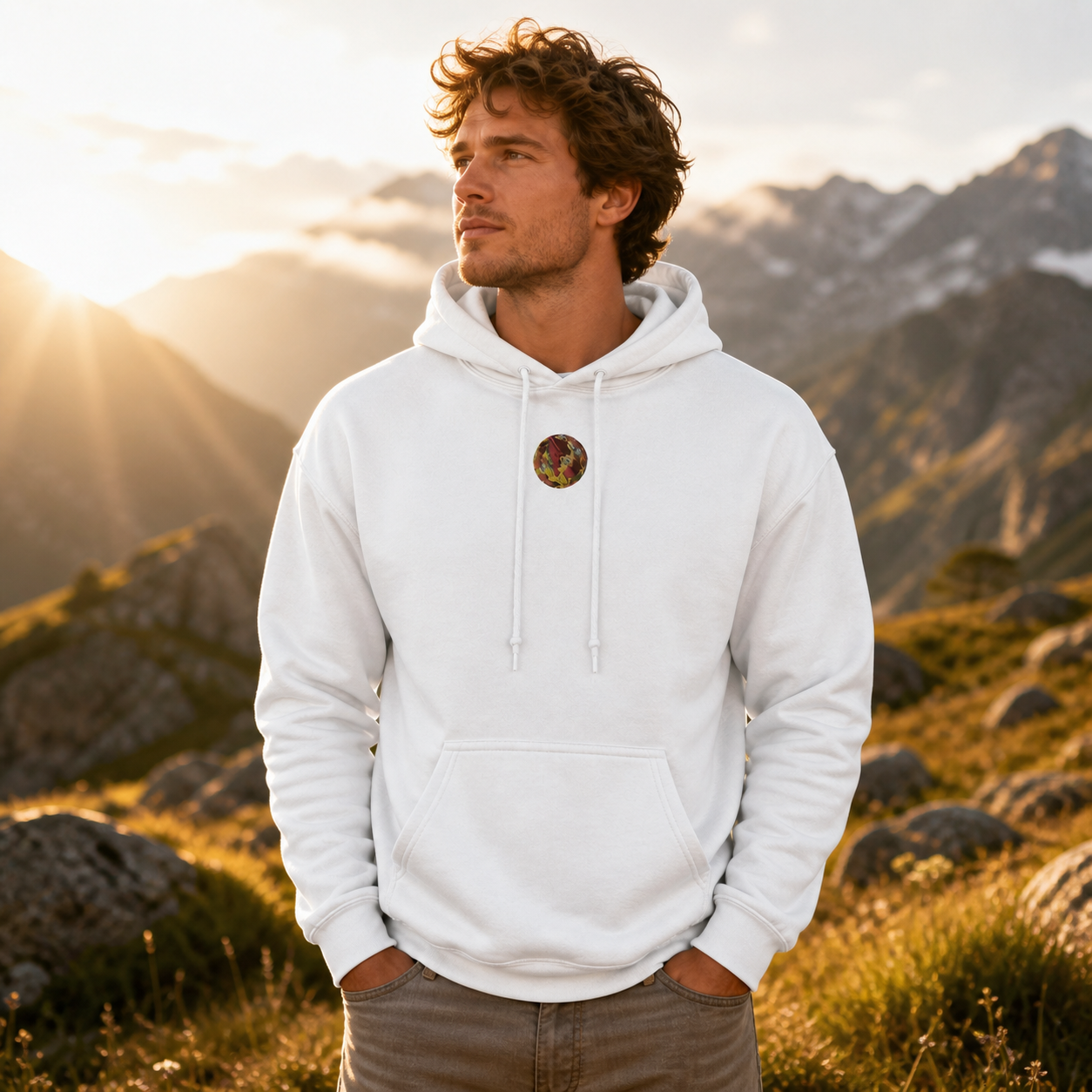 Sun Symbol Hoodie in White – Bright Future product image