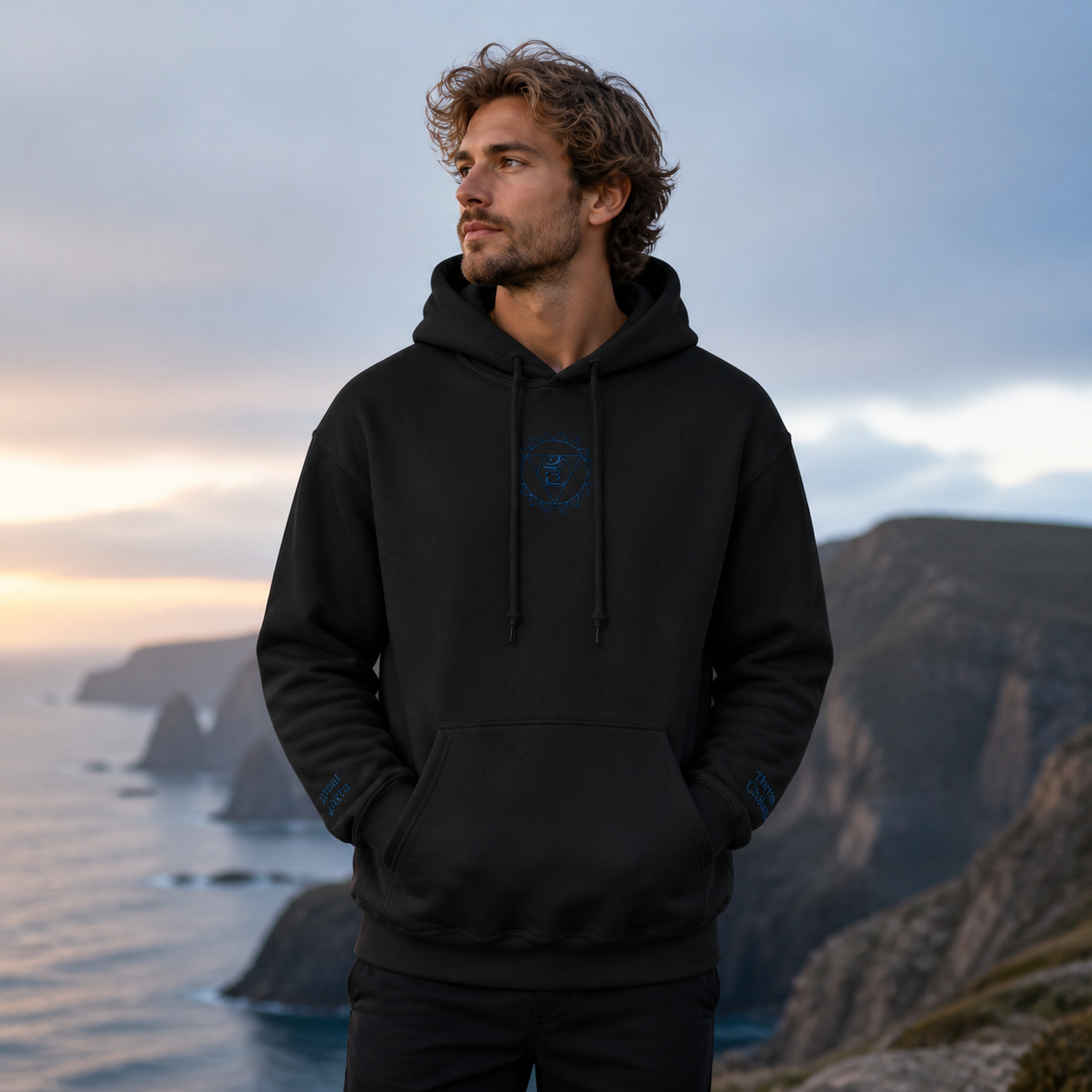 Throat Chakra Hoodie in Black – Bright Future product image
