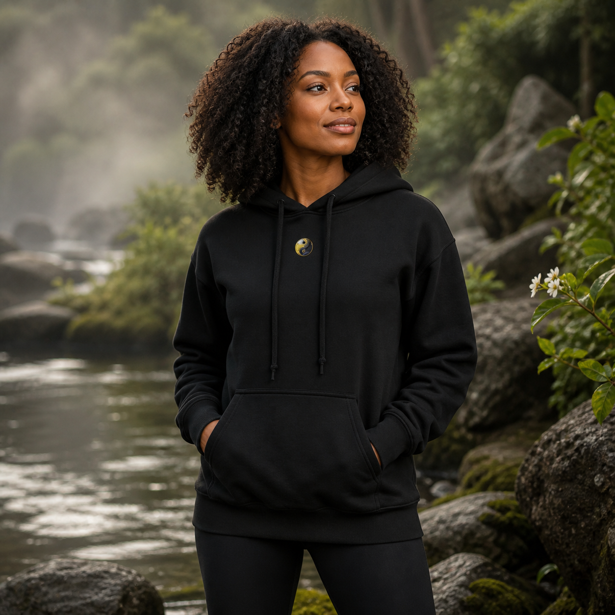 Yin & Yang Symbol Hoodie in Black – Bright Future product image