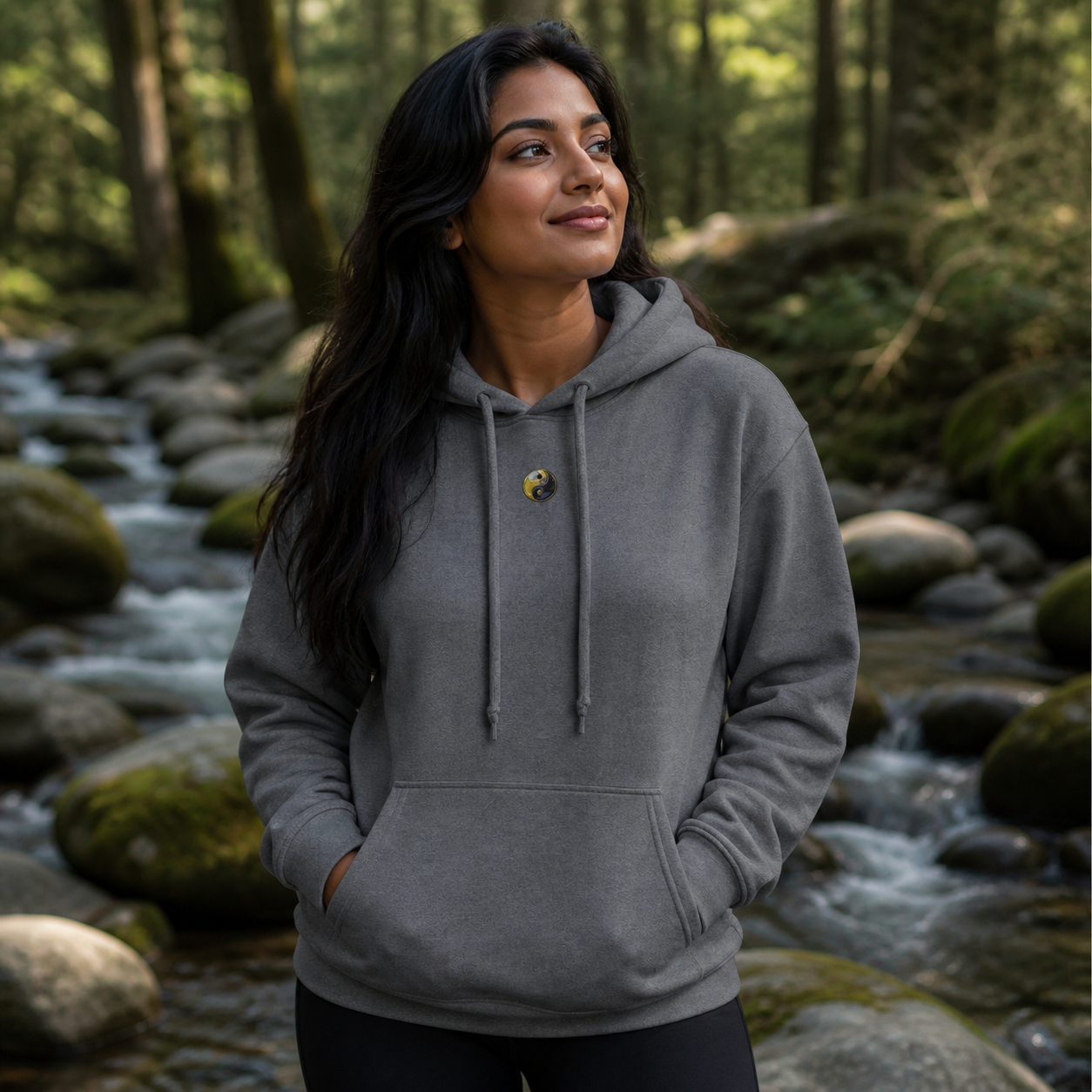 Yin & Yang Symbol Hoodie in Graphite Heather – Bright Future product image
