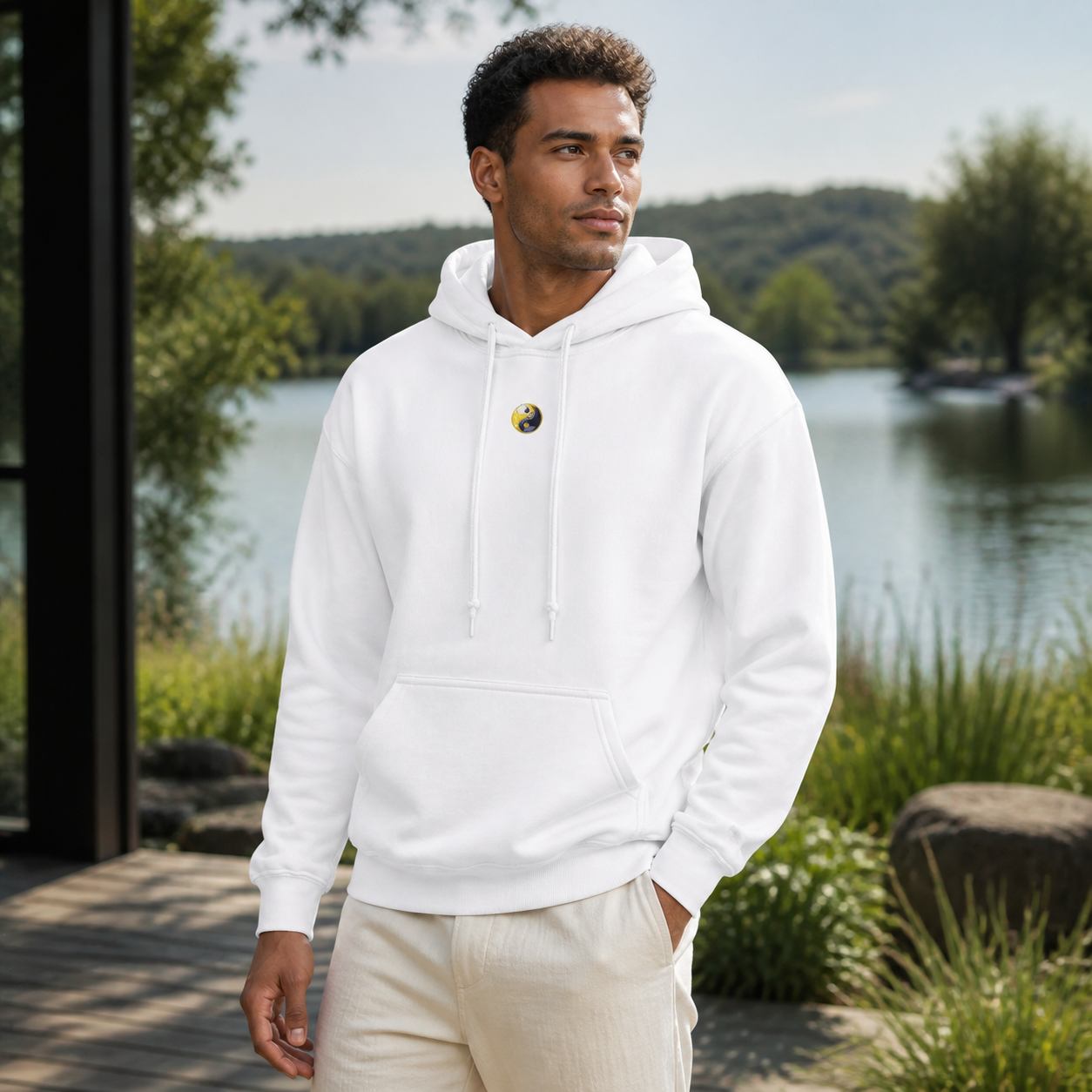 Yin & Yang Symbol Hoodie in White – Bright Future product image