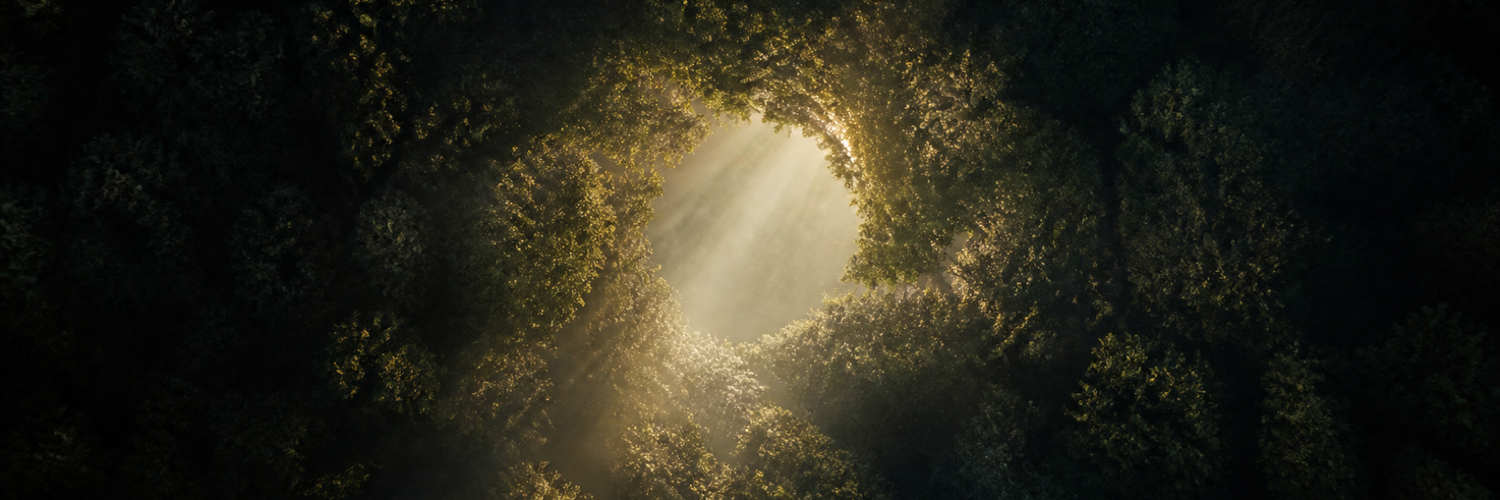 Hats collection — sunlit circular opening in a forest canopy