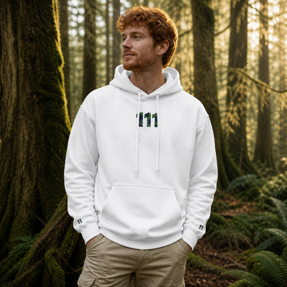 111 Forest Angel Number Hoodie in White – Bright Future product image