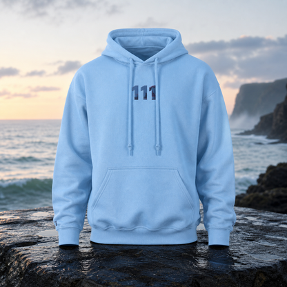 111 Ocean Angel Number Hoodie in Light Blue – Bright Future product image