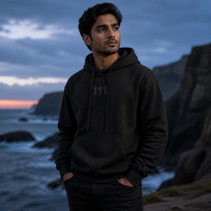 111 Ocean Angel Number Hoodie in Black – Bright Future product image
