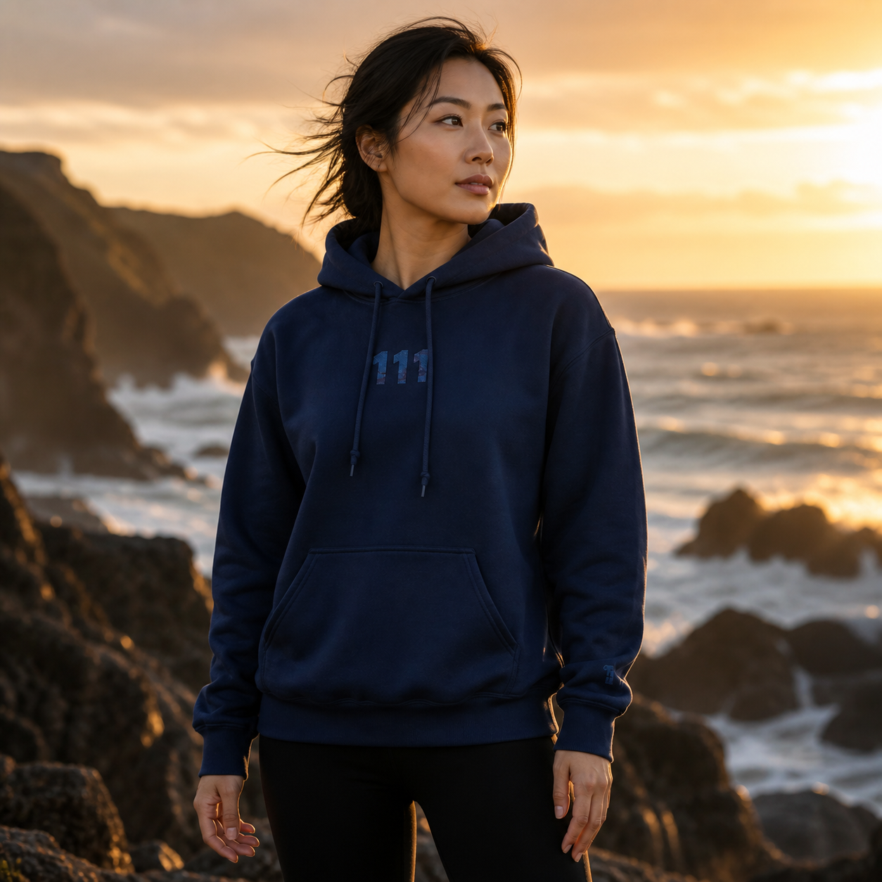 111 Ocean Angel Number Hoodie in Navy – Bright Future product image
