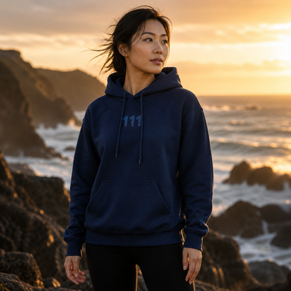 111 Ocean Angel Number Hoodie in Navy – Bright Future product image