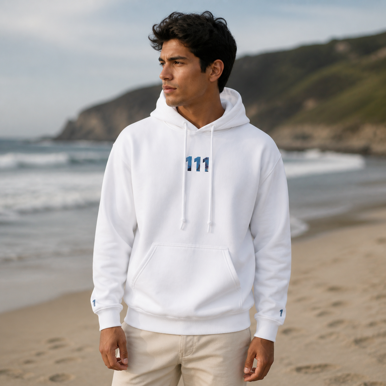 111 Ocean Angel Number Hoodie in White – Bright Future product image