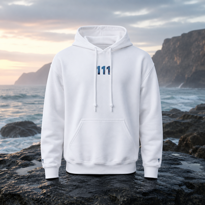 111 Ocean Angel Number Hoodie in White – Bright Future product image