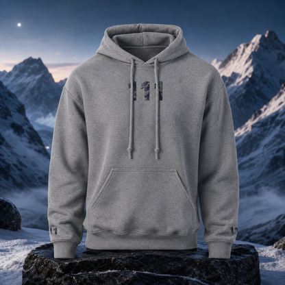 111 Snowy Mountain Angel Number Hoodie in Graphite Heather – Bright Future product image