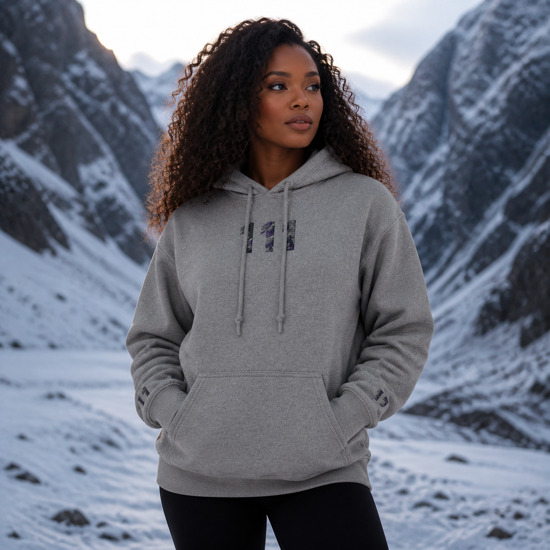 111 Snowy Mountain Angel Number Hoodie in Graphite Heather – Bright Future product image
