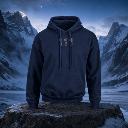 111 Snowy Mountain Angel Number Hoodie in Navy – Bright Future product image
