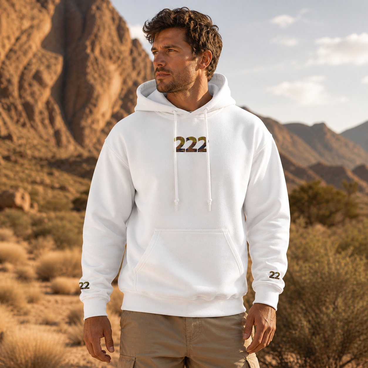 222 Desert Angel Number Hoodie in White – Bright Future product image