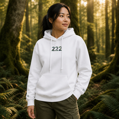 222 Forest Angel Number Hoodie in White – Bright Future product image