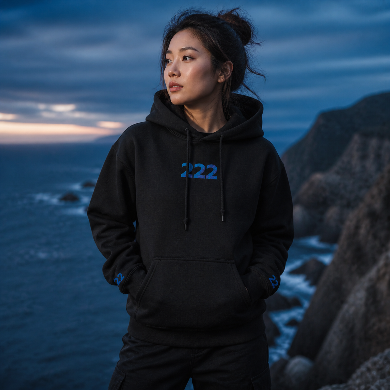 222 Ocean Angel Number Hoodie in Black – Bright Future product image