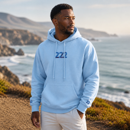 222 Ocean Angel Number Hoodie in Light Blue – Bright Future product image