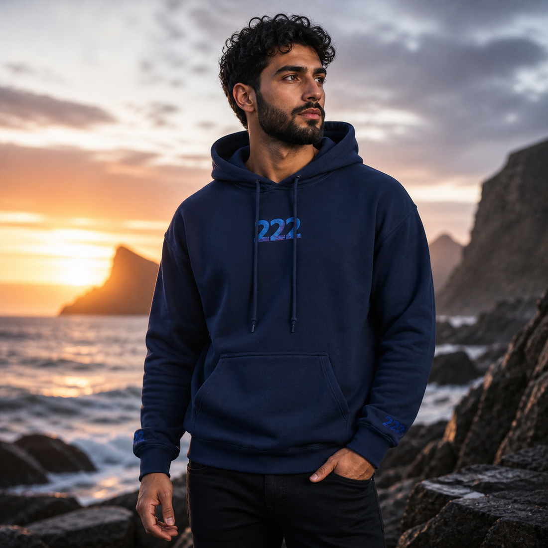 222 Ocean Angel Number Hoodie in Navy – Bright Future product image