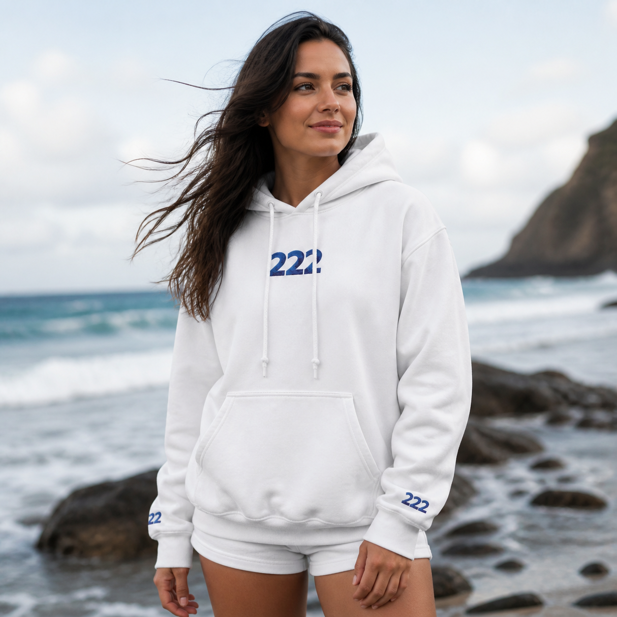 222 Ocean Angel Number Hoodie in White – Bright Future product image