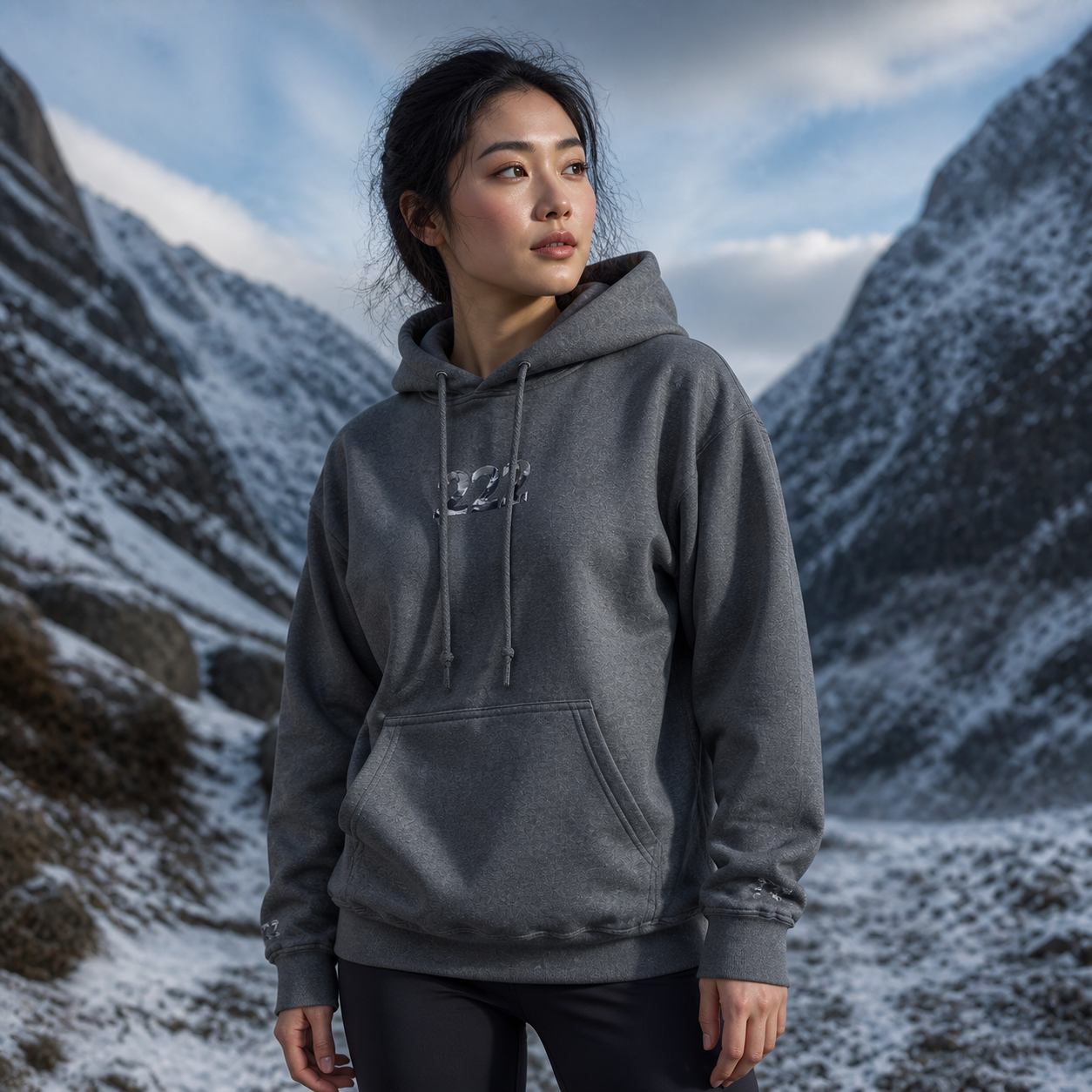 222 Snowy Mountain Angel Number Hoodie in Graphite Heather – Bright Future product image