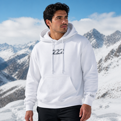 222 Snowy Mountain Angel Number Hoodie in White – Bright Future product image