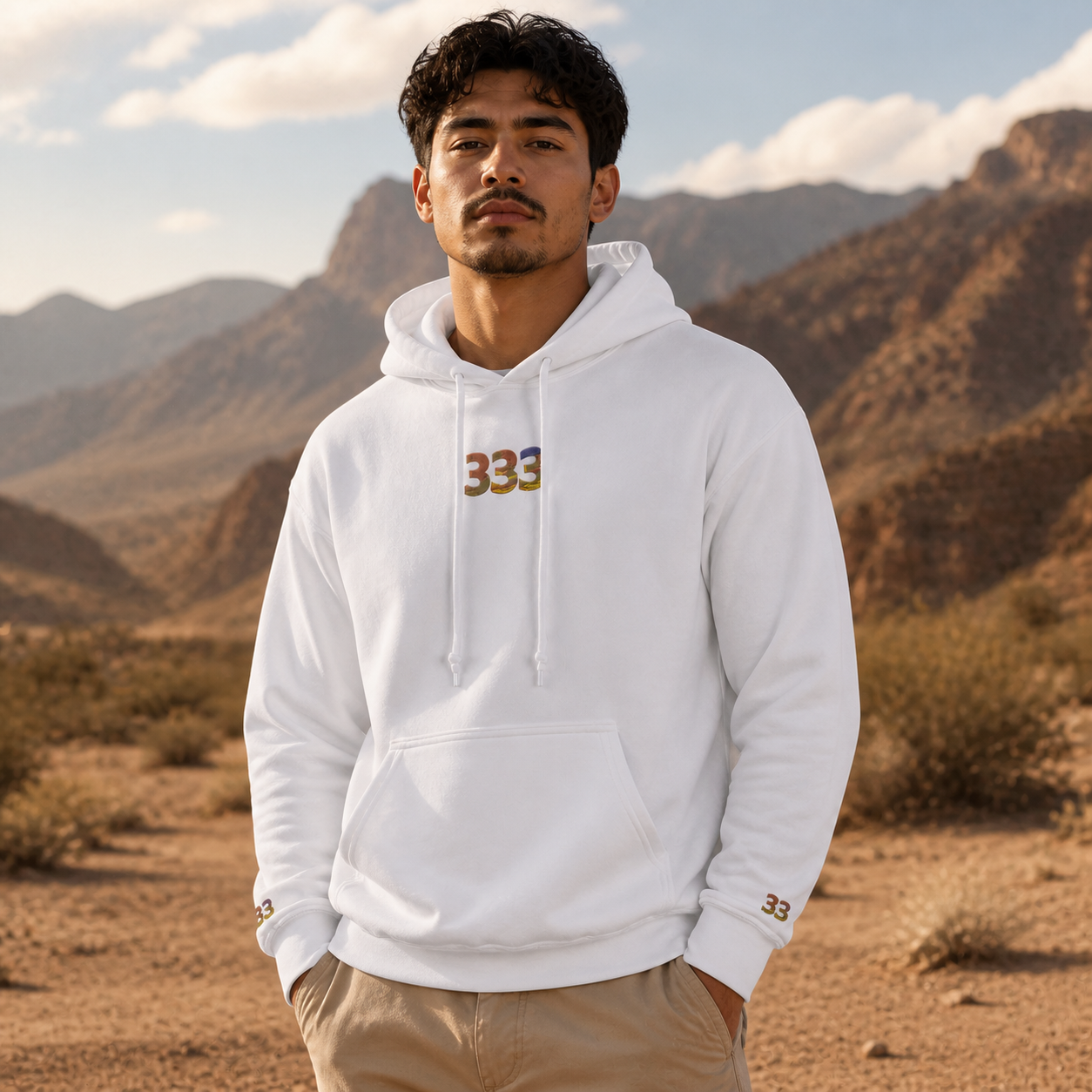 333 Desert Angel Number Hoodie in White – Bright Future product image