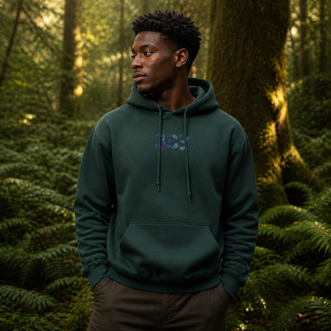 333 Forest Angel Number Hoodie in Forest Green – Bright Future product image