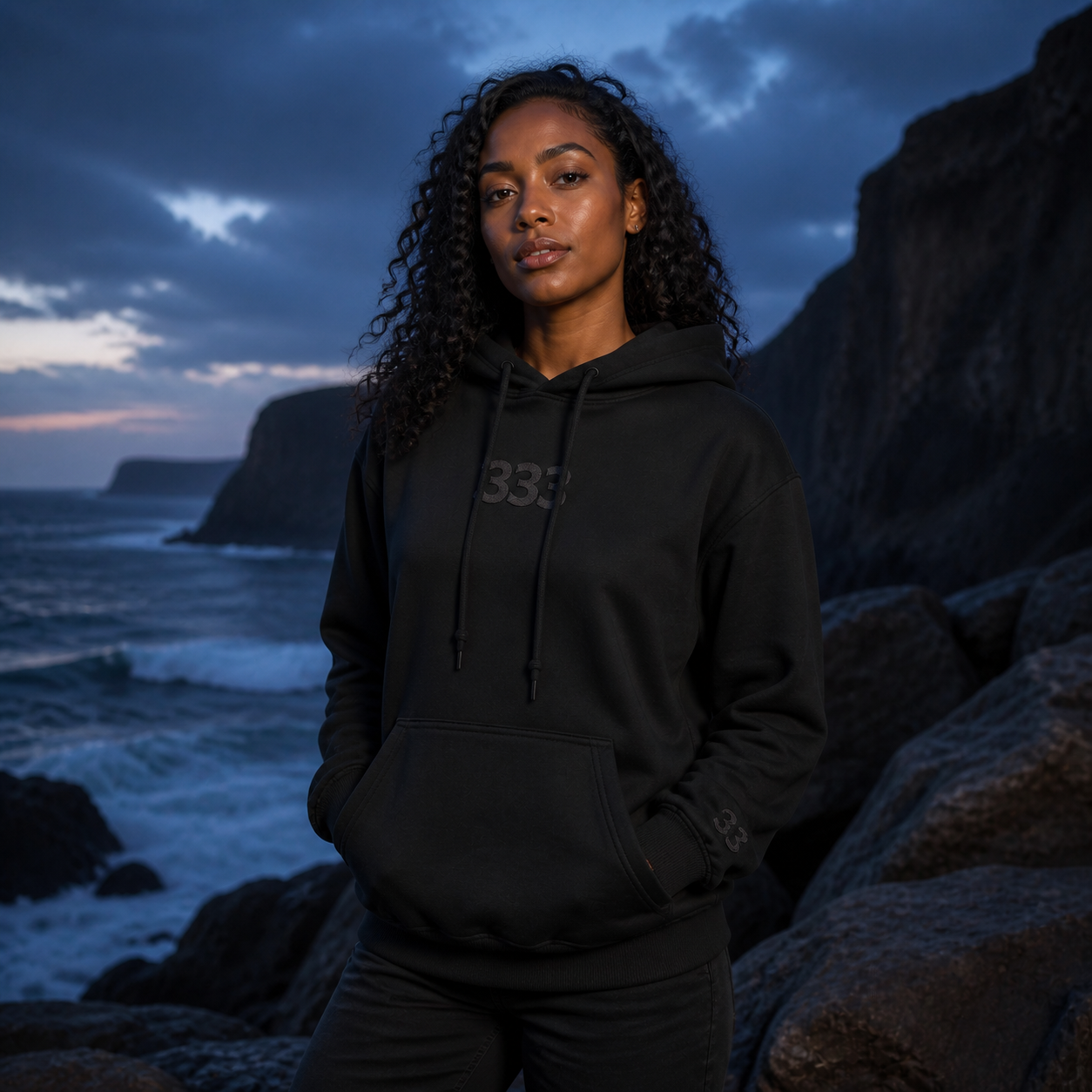 333 Ocean Angel Number Hoodie in Black – Bright Future product image
