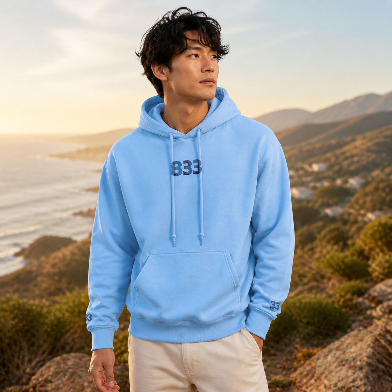 333 Ocean Angel Number Hoodie in Light Blue – Bright Future product image