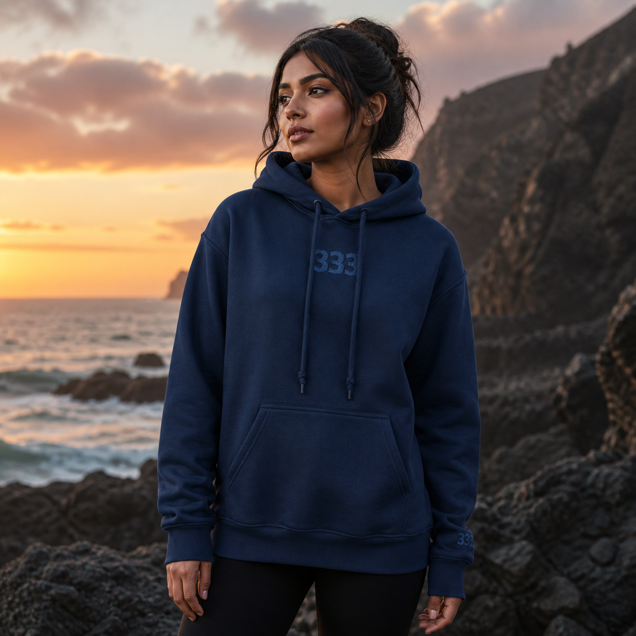 333 Ocean Angel Number Hoodie in Navy – Bright Future product image