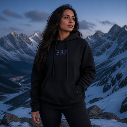 333 Snowy Mountain Angel Number Hoodie in Black – Bright Future product image