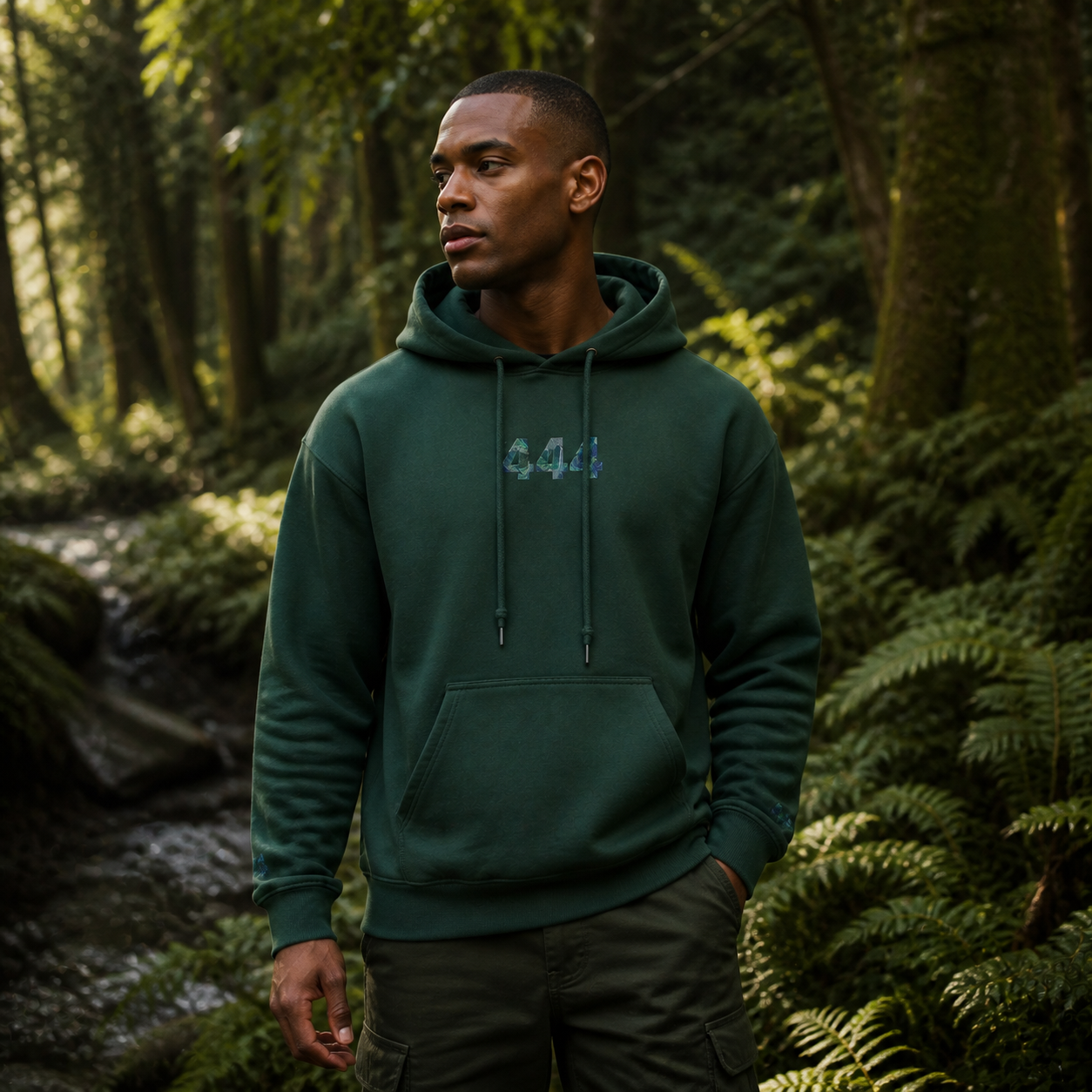 444 Forest Angel Number Hoodie in Forest Green – Bright Future product image
