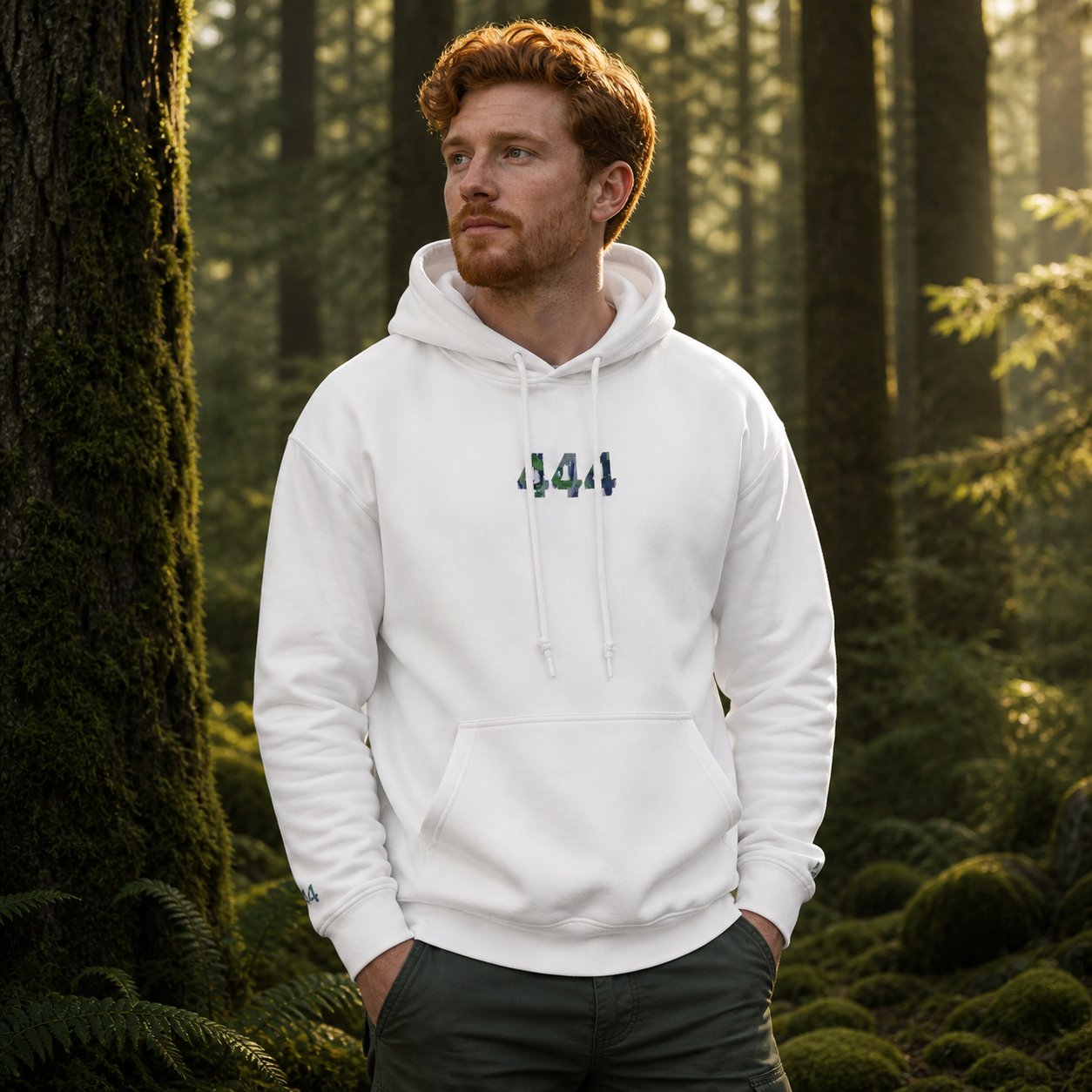 444 Forest Angel Number Hoodie in White – Bright Future product image