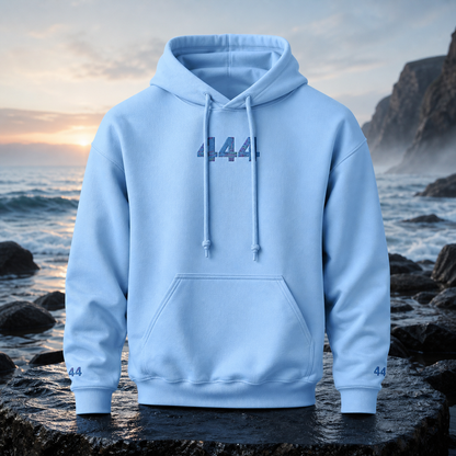 444 Ocean Angel Number Hoodie in Light Blue – Bright Future product image