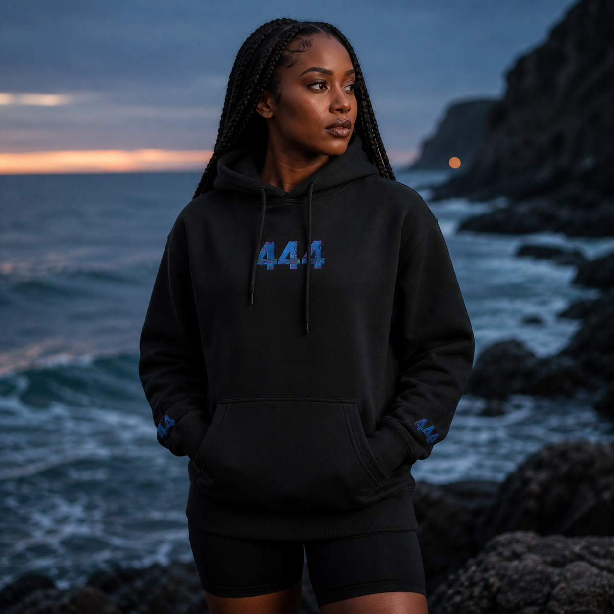 444 Ocean Angel Number Hoodie in Black – Bright Future product image