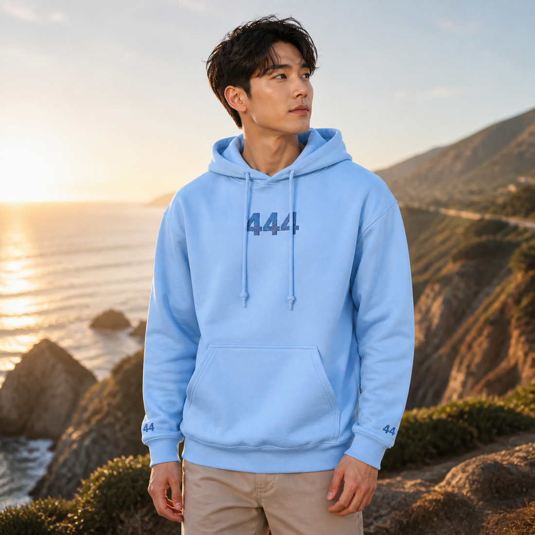 444 Ocean Angel Number Hoodie in Light Blue – Bright Future product image
