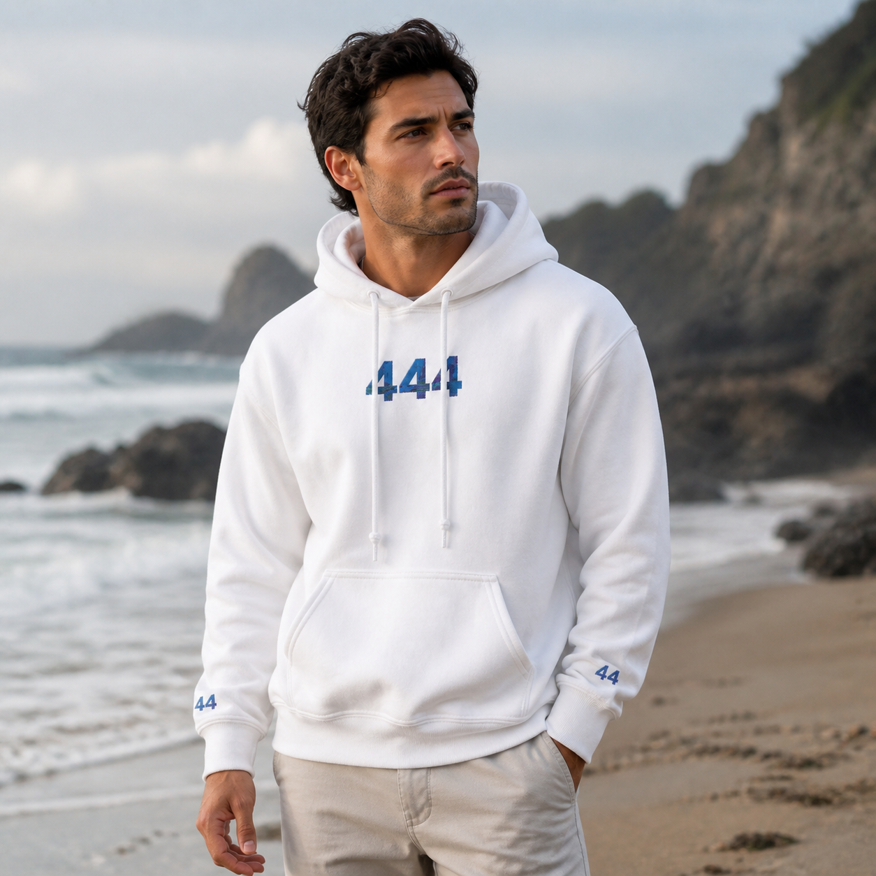 444 Ocean Angel Number Hoodie in White – Bright Future product image