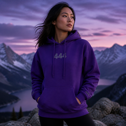 444 Snowy Mountain Angel Number Hoodie in Purple – Bright Future product image
