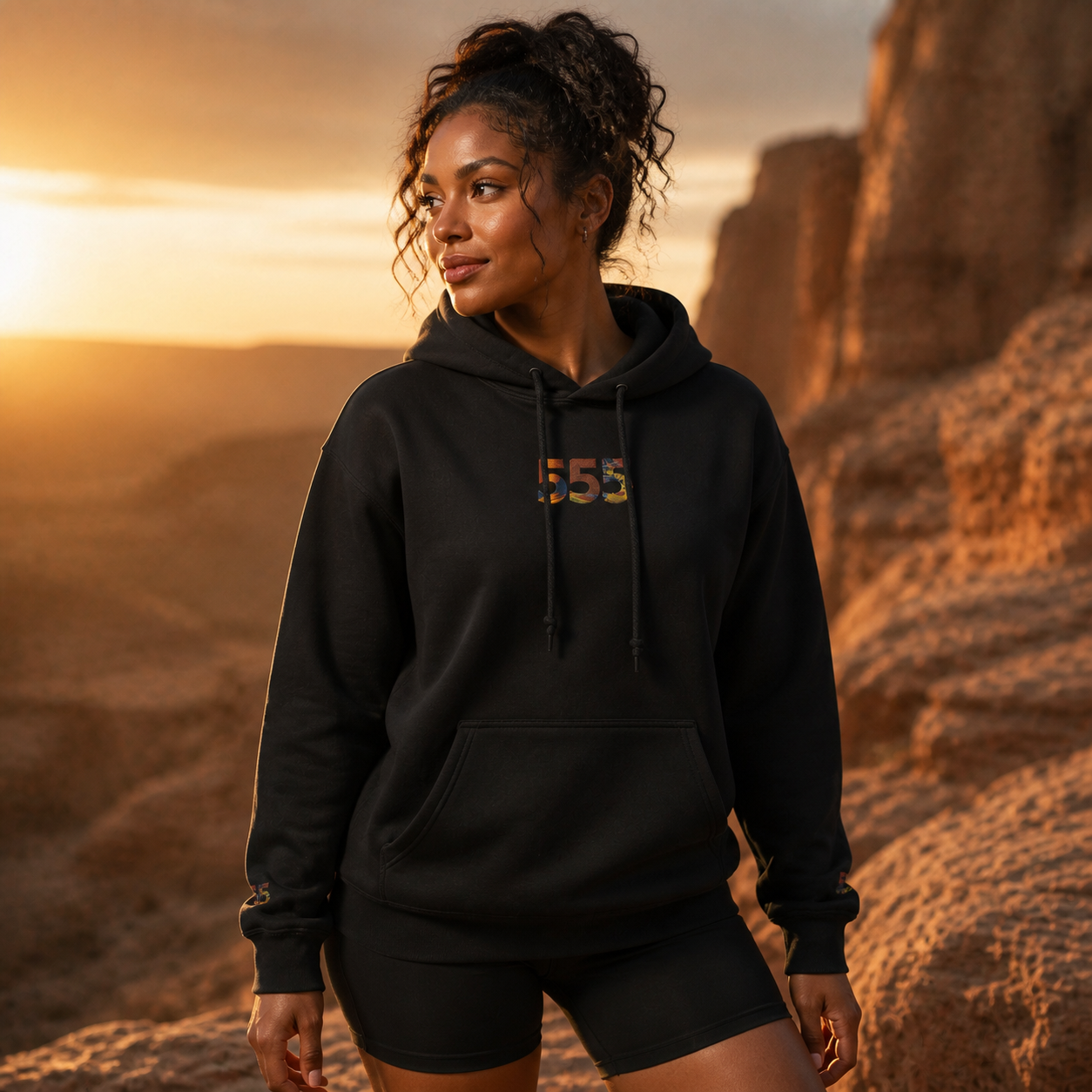 555 Desert Angel Number Hoodie in Black – Bright Future product image