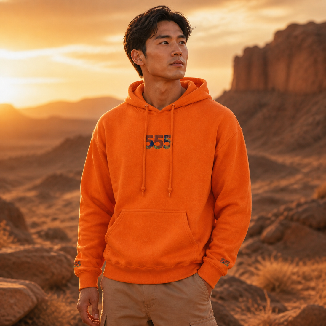 555 Desert Angel Number Hoodie in Orange – Bright Future product image