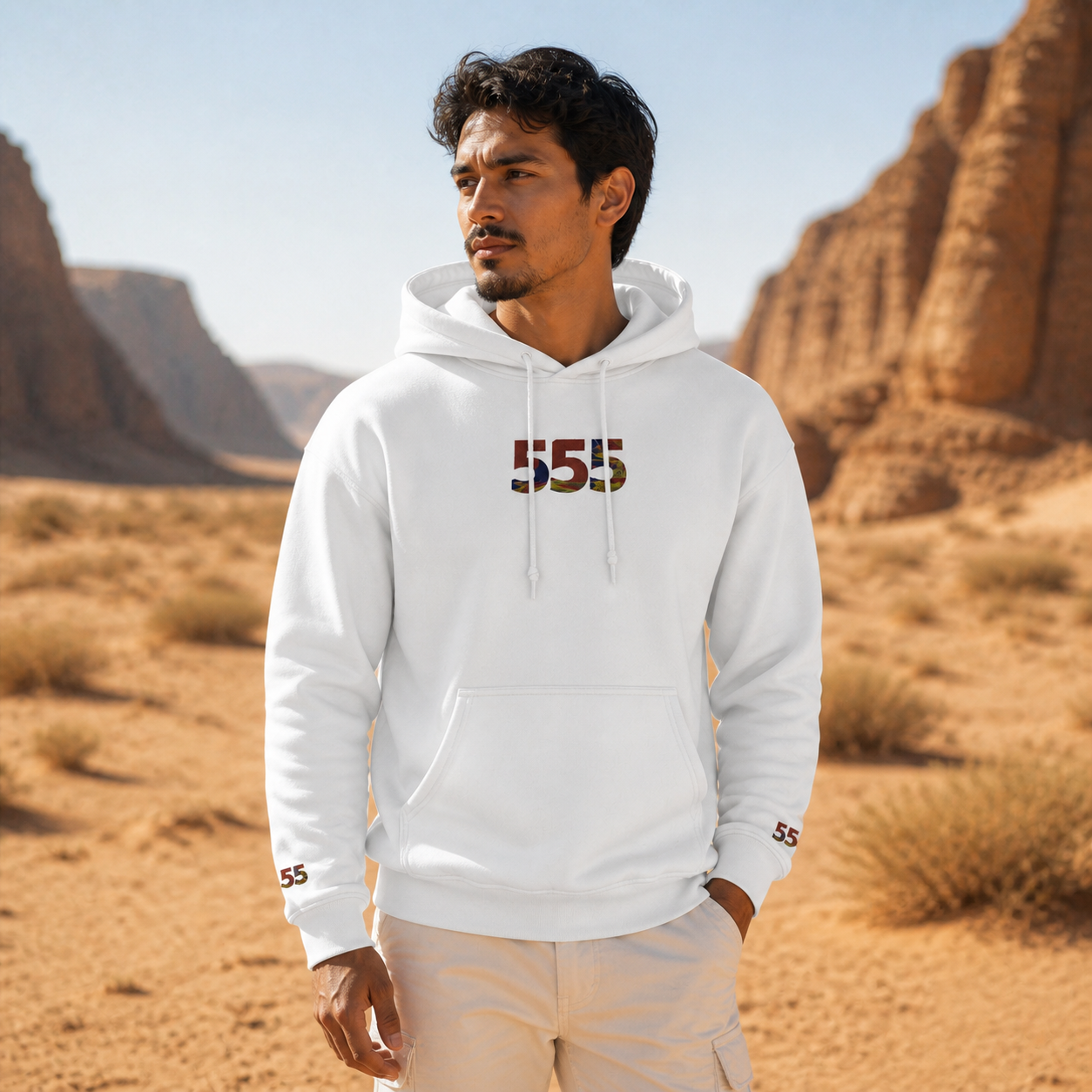 555 Desert Angel Number Hoodie in White – Bright Future product image