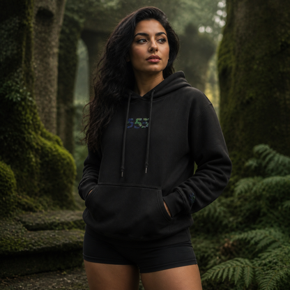 555 Forest Angel Number Hoodie in Black – Bright Future product image