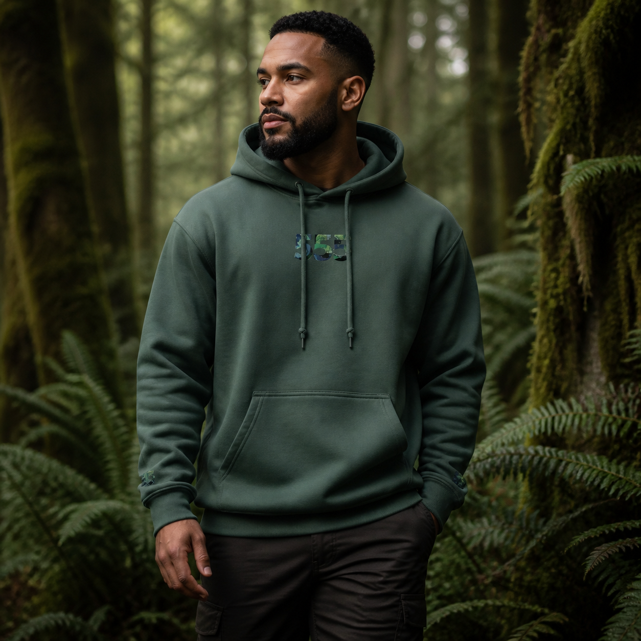 555 Forest Angel Number Hoodie in Forest Green – Bright Future product image