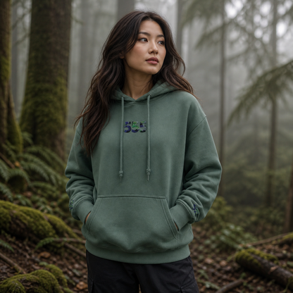 555 Forest Angel Number Hoodie in Military Green – Bright Future product image